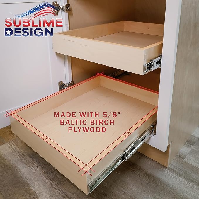 Sublime Design - Standard Size - Pull Out Kitchen Drawers | Slide Out Shelves for Kitchen Cabinets | Pull Out Home Organizer (Side Mounting, 24 Inch W/Drawer Slides (23” Drawer Box))