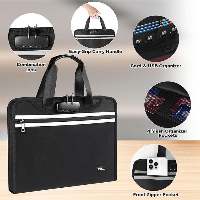 Accordion File Organizer with Lock, Fireproof Expanding File Folders with 13 Pockets Important Document Organizer with Handle & Labels, Portable Document Folder for Letter A4 Files and More