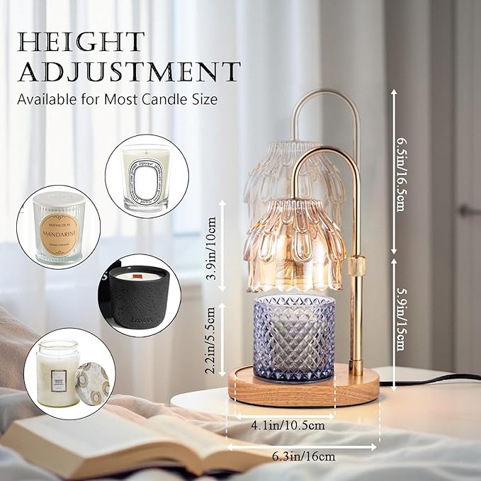 Candle Warmer Lamp with Timer - Height Adjustable Dimmable Table Lights No Flame Heat Melt Wax - House Warming Gifts, Birthday Present for Women,Mothers Day Gifts(Champagne)