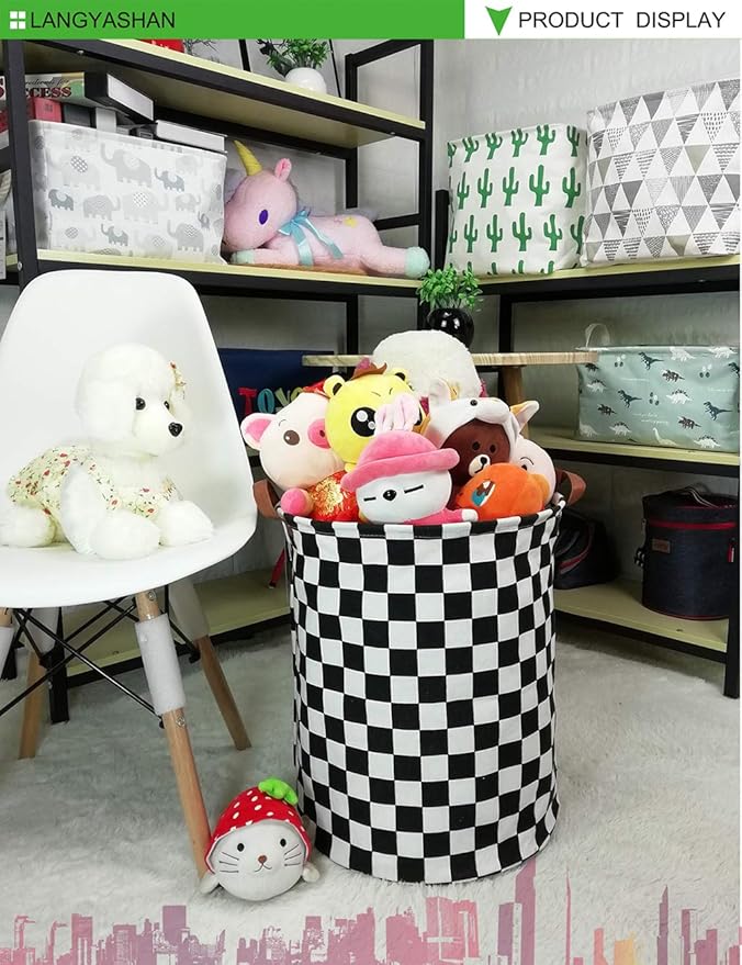 LANGYASHAN Laundry Basket Canvas Fabric Collapsible Organizer Basket for Storage Bin Toy Bins Gift Baskets Bedroom Clothes Children Nursery Hamper (Racing flag)
