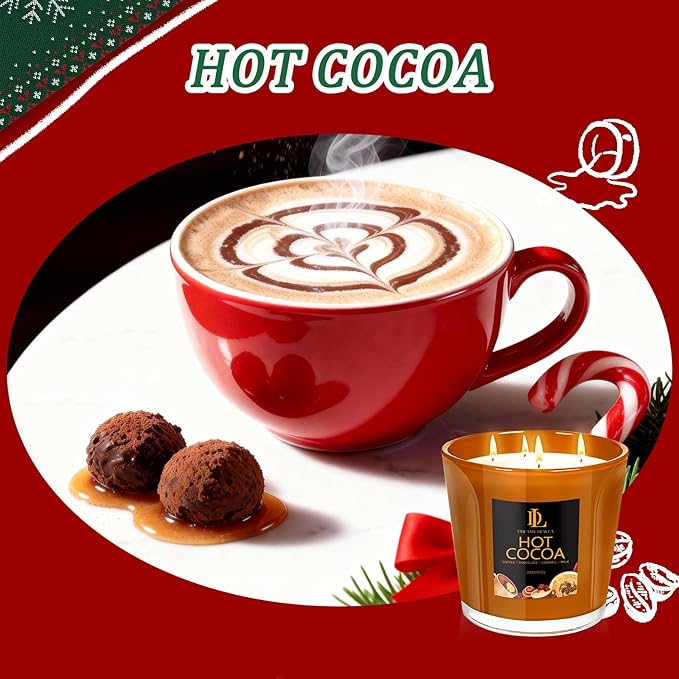 Large Candle Hot Cocoa Scented, 4 Wick Natural Soy Candles for Home Scented, 30oz Big Holiday Candle Long Lasting, Home Kitchen Scent Candles Housewarming Gifts for Women Men