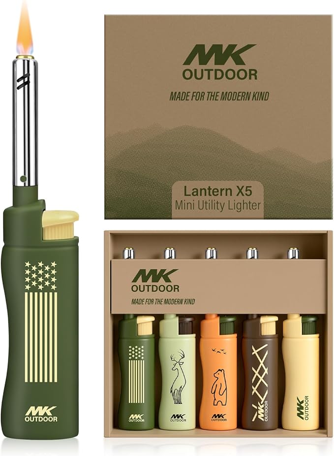 MK Lighter 5pcs. Outdoor Series Candle Lighters, Windproof Torch Flame, BBQ Grills, Camping Lighters, Outdoor Activities, Refillable Butane, Multipurpose Lighters (Assorted-5pc)
