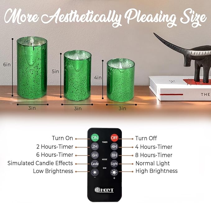 Rechargeable Flameless Candle, Flickering LED Pillar Glass Fake Candle with Remote and Timer, Built-in Battery Real Wax Electronic Candle for Room Decoration, Set of 3