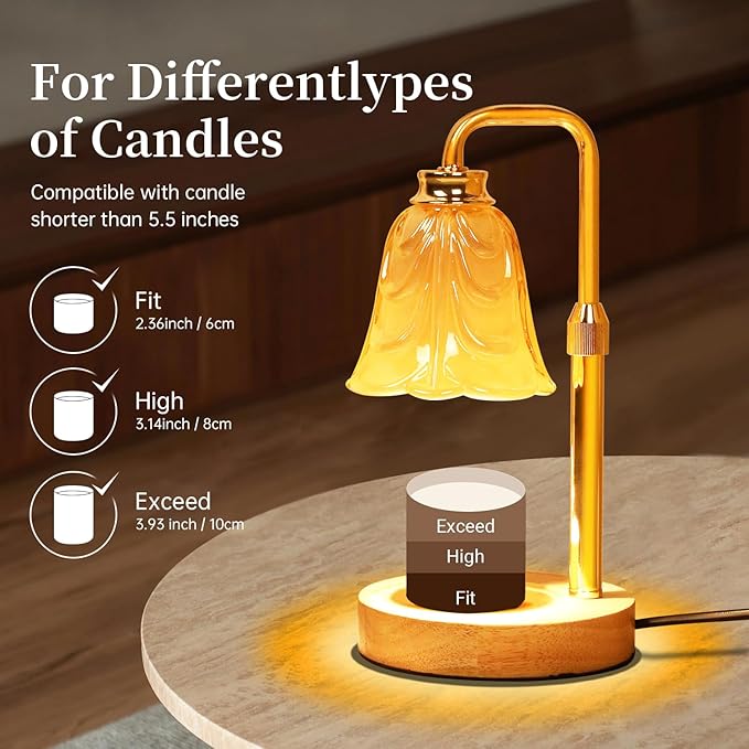 Candle Warmer Lamp with Timer Dimmable, Adjustable Height, House Warming Gifts New Home Decor, Mothers Day Birthday Gifts for Mom Women, Bedroom Decor with 2 Bulbs (Petals Holiday)