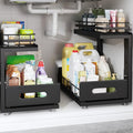 Under Sink Organizer Upgrade To Professional Rails,2-Tier Dual Pull Out Cabinet Storage,Height Adjustable Slide Out Drawers For Bathroom Kitchen,2 Pack-14.5"Dx12.8"-16.9"H,Black