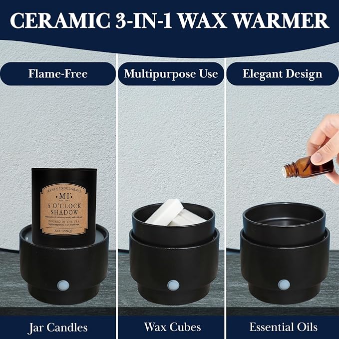 Manly Indulgence Wax Melt Warmer, 3-in-1 Electric Wax Melter for Scented Wax Melts, Cubes, and Tarts | Home, Office, Bedroom, Gift & Décor