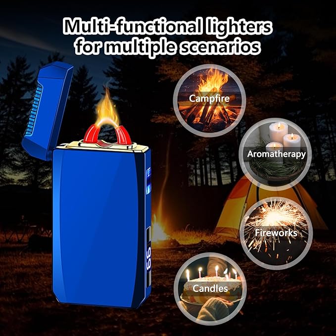 YOZWOO Rechargeable Electric Lighter USB C Electronic Lighters High Power Flame Arc Plasma Lighter Windproof Camping Lighters with Long Battery Life for Home and Outdoor (Blue)