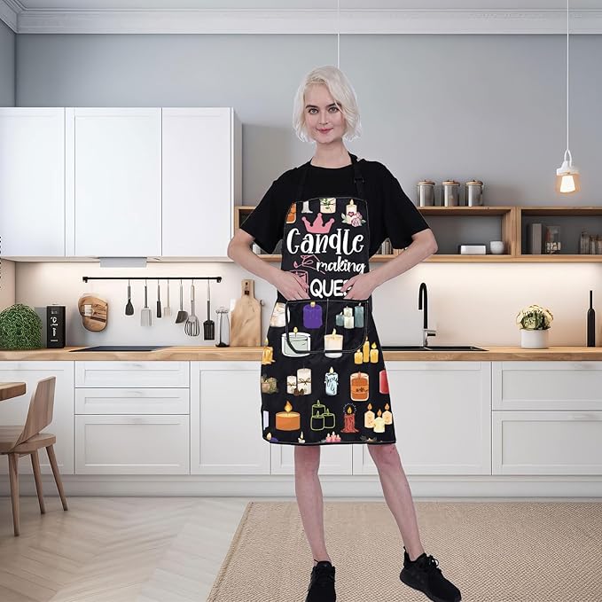 FUSTMW Candle Making Apron Candle Making Queen Gifts for Candle Makers DIY Kitchen Baking Chef Grill Apron with Pockets