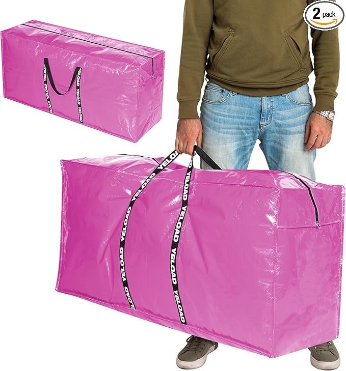66 Gallon Extra Large Storage Bags 2 Pack – Pink XXL Heavy Duty Waterproof Moving Tote Bags for College Dorm, Travel, Clothes & Bedding Foldable Zippered Duffle with Handles