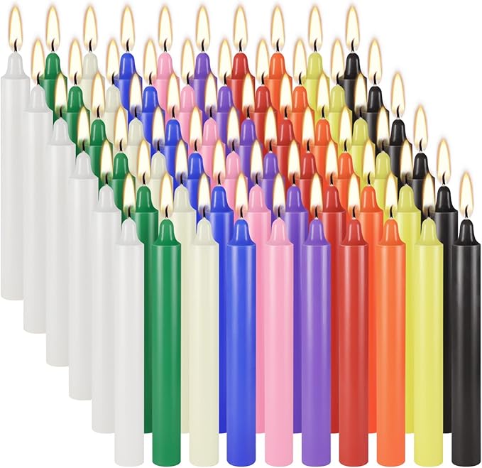 60 Pack 4 Inch Assorted Color Spell Chime Mini Taper Candles-10 Colours, Perfect for Rituals, Prayer, Meditation,Home Decor,Spiritual Practices, Wicca,Witchcraft Candle,Unscented Ritual Candles