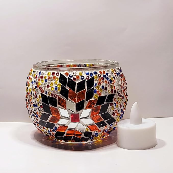 DIY Turkish Mosaic Candle Holder Set Simple Colorful Round Night Light Kid Desk Ornament Coffee Shop Decor Couple Home Handmade Creative Festival Giftatmosphere Creation Adult Handmade Festival Gift