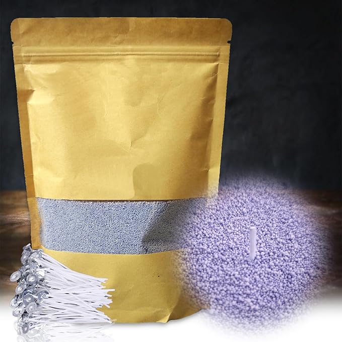 DRMAISON Pearled Candle Wax Sand DIY Kit - 17.6 oz, Lavender Purple, Non-Toxic&Smoke-Free, Refillable with 30 Wicks, Long-Lasting Flame, Highly Customizable for Wedding, Party&Holiday Decor