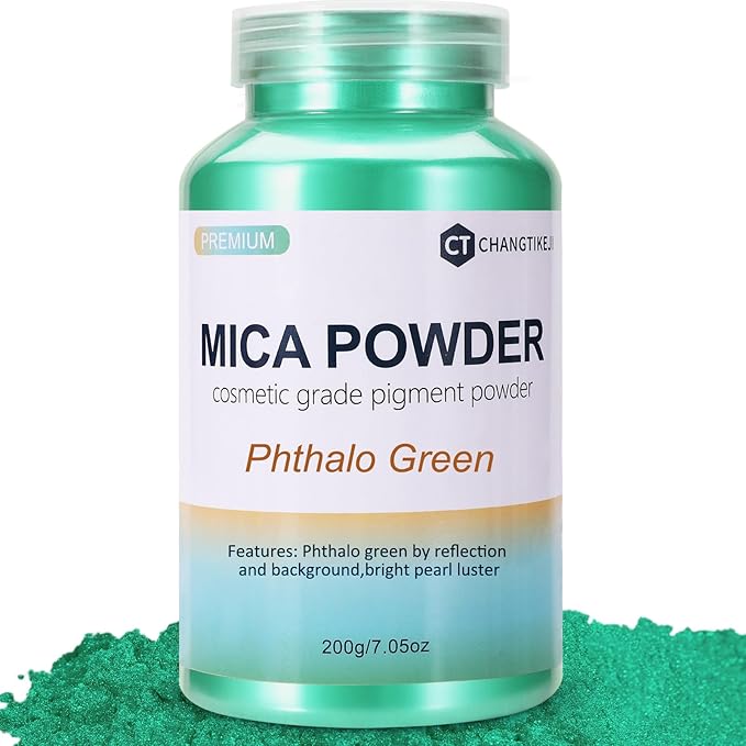 Mica Powder,7.05OZ（200g）,Phthalo Green Mica Powder Pigment for Epoxy Resin，Lip Gloss，Car Paint，Dye，Soap Making，Nail Polish,Epoxy Resin,Candle Making,Bath Bombs