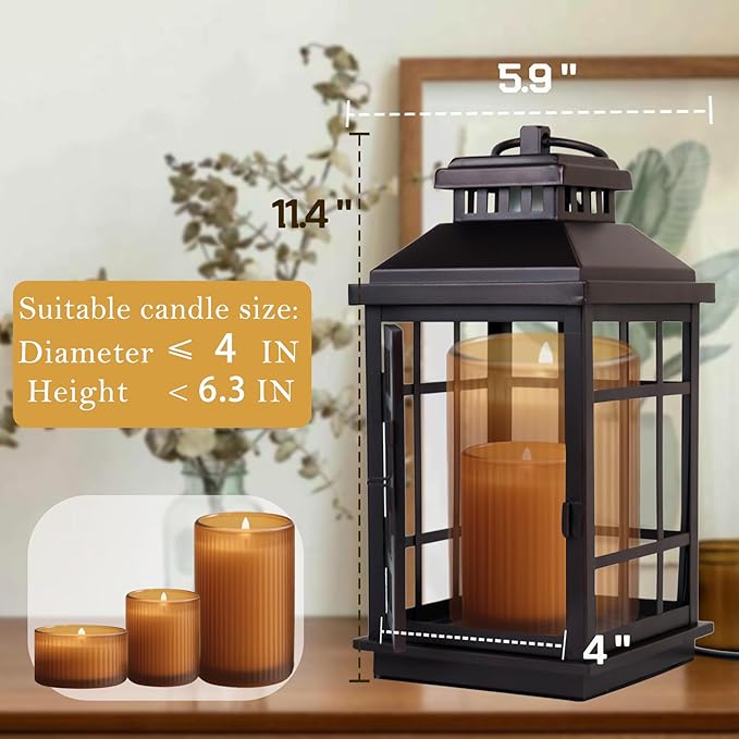 Candle Warmer Lamp with Timer, Farmhouse Enclosed Lantern Style for Jar Candles Under 4" in Diameter, Dimmable Auto Shut-Off Flameless Lamp, Housewarming Gift with 2 Bulbs (Coffee Gold & Black)