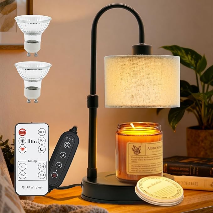 Cosy Life Candle Warmer Lamp with Remote Control & Timer, Dimmable Electric Wax Melt Lamp for Home Fragrance, Includes 2 Bulbs, Housewarming Birthday Gifts for Women, Bedroom Living Room Decor