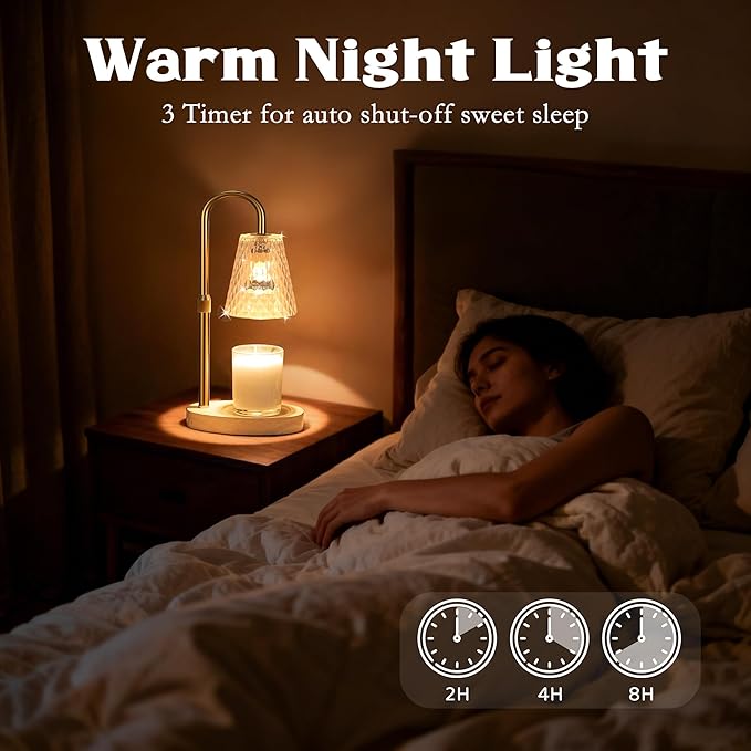 Candle Warmer Lamp with Timer - Adjustable Height Electric Wax Melter in Gold for Cozy Aesthetic Bedroom Home Decor Gift for Women Mother Friend Birthday Various Festivals