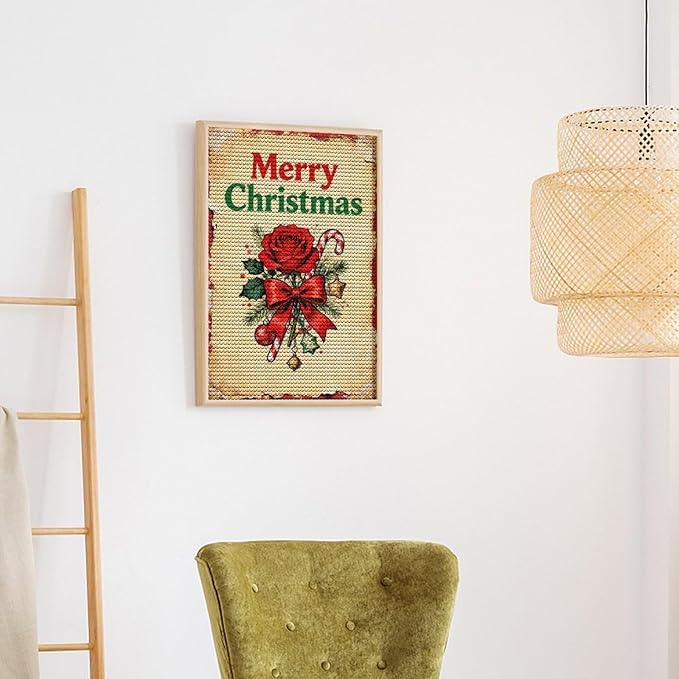 AIVKIEJK Diamond Painting Kits for Adults - Merry Christmas Santa, Holly & Vintage Painting DIY 5D Full Drill Diamond Dots Paintings with Diamonds Gem Art and Crafts Home Decor 8"x12"