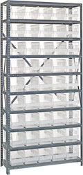 Quantum Storage Systems 1275-202CL Solid Heavy Duty 10 Shelves 45 Store-More Clear Bins 75" H x 36" W x 12" D