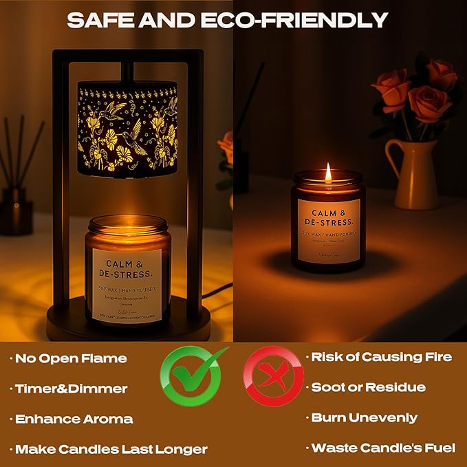 Candle Warmer Lamp with Timer Dimmer, 4 Adjustable Brightness Electric Candle Wax Melt Warmer, Best Birthday Gifts for Women Mom, Mothers Day Gifts, House Warming Gifts New Home Decor (Hummingbird)
