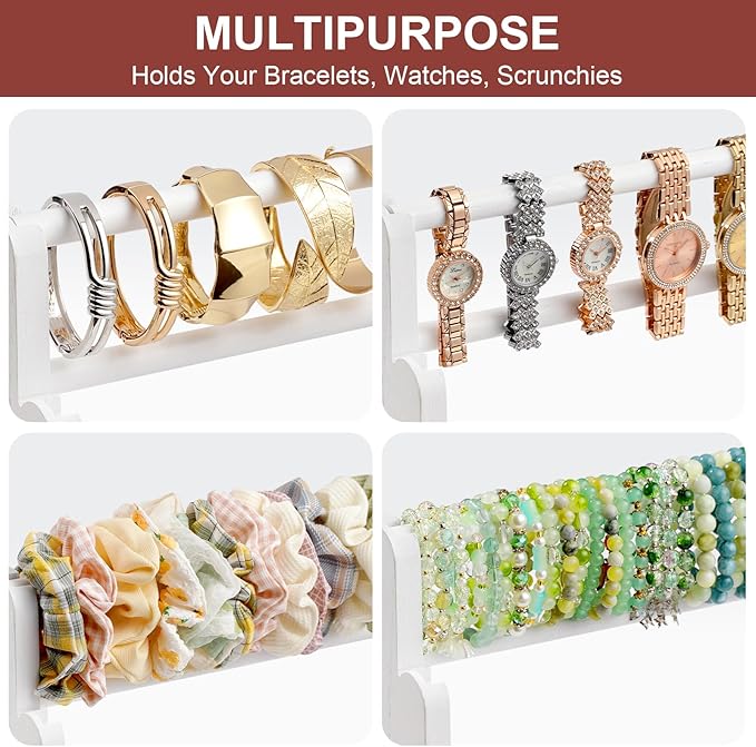 Emfogo Bracelet Holder, 4 Tier Bracelet Organizer Storage for Bracelets Bangles Watch Scrunchies, Rustic Wood Jewelry Organizer Display for Home, Vendors, Craft Shows and Store(White)