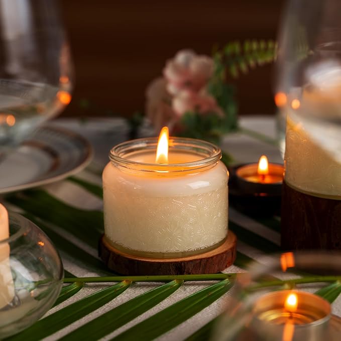 18-Pack 4oz Embossed Glass Candle Container with Bamboo Lids and Labels, Clear Candle Jars for Making Candles, Mandala Design