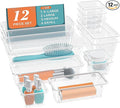 ElegantArray 12 PCS Drawer Organizer Set, 4 Sizes Tool Storage Trays, Clear Plastic Makeup Vanity Organizer and Storage Bins for Makeup, Stationeries, Multiple Gadgets for Bathroom, Office, Bedroom