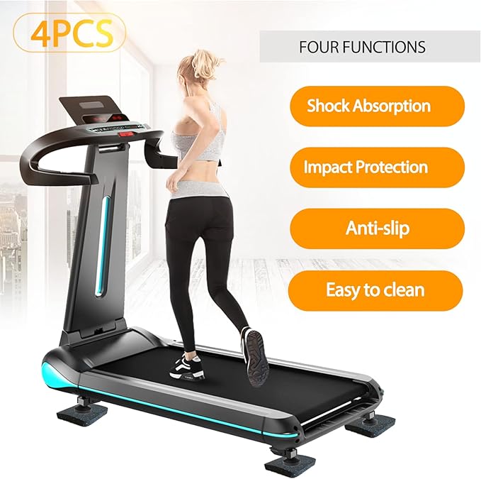Treadmill Mat Pads - 4 PCS High Density Rubber Anti-Vibration Pads for Walking Pad and Exercise Bike - Noise Reduction Floor Protection for Hardwood Floors and Carpet - 3.94"x3.94"x0.5"