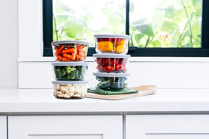 DURA LIVING 12-Piece Glass Food Storage Containers Set (6 Containers + 6 BPA-Free Lids) | 2-Cup, Leakproof | Microwave, Freezer, Oven & Dishwasher Safe | Ideal for Meal Prep & Pantry Organization