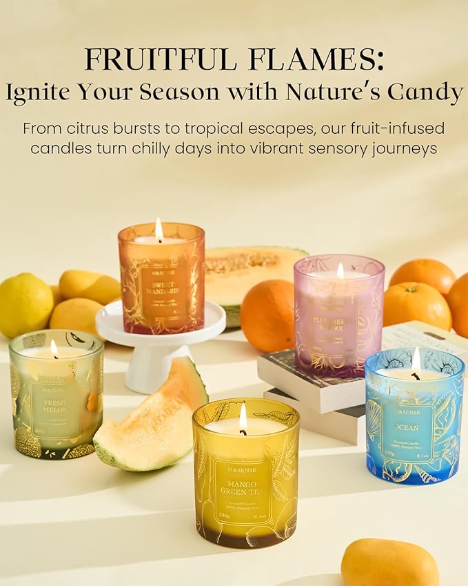 M&SENSE Plum Berry Wood Soy Candles, Vegan Naturally Scented Non Toxic 8.1oz 42-Hour Burn Time, Winter Aromatherapy Candle for Stress Relief, Housewarming New Year Gifts