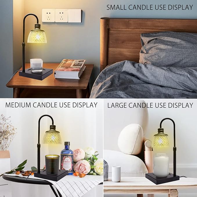 Candle Warmer Lamp, Auto Shut Off with Timer Control, Brightness Heat Level Control with Dimmable Switch, Height Adjustable Top-Down Candle Melting with 2 Bulbs(White)