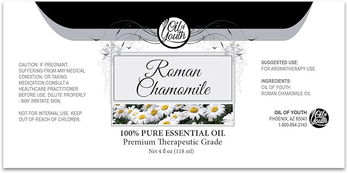 Oil of Youth Essential Oils 4oz - Chamomile (Roman) Essential Oil - 4 Fluid Ounces - Chamomile Oil - Aromatherapy Oils - Chamomile Essential Oil Therapeutic Grade
