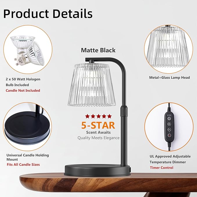 Candle Warmer Lamp with Timer Dimmable - Adjustable Electric Wax Melt Warmer Scented Large Jar Candles Lights, House Warming Birthday Gifts for Women, New Home Living Room Decor, Modern
