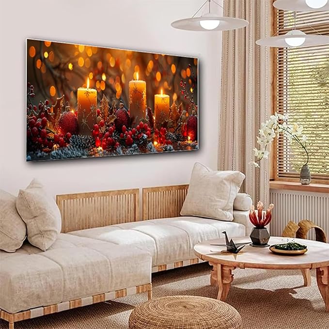Large Diamond Art Kits for Adults, Diamond Painting Snowflake Dimond Painting Candle Wall Art Mosaic Kits, DIY Crystal Arts & Crafts Canvas Paintings, Hobbies for Women, Room Decor 24 x 8inch Z4-974