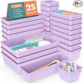SpaceHacks 25 PCS Plastic Drawer Organizer Set, 4-Size Versatile Organizer Trays & storage Bins for Makeup, Jewelry, and Gadgets in Bathroom, Bedroom and Office, Purple