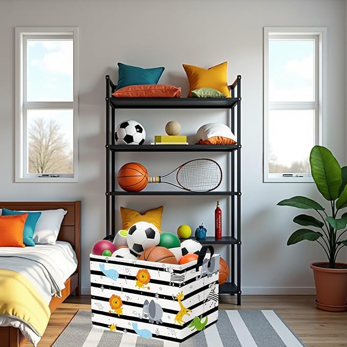 Kid Cute Nursery Storage Basket Baby Toy Clothes Storage Bin Playroom Bedroom Decor Basket(Animal Jungle)