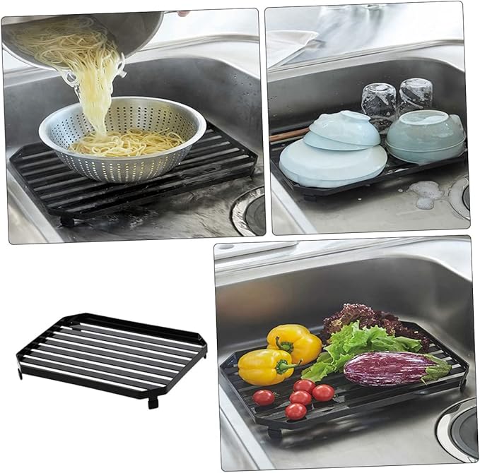 PRETYZOOM Multifunctional Kitchen Dish Drying Rack with Non Slip Four Legs and Wall Mountable Design for Cutlery Plates Bowls Storage and Countertop Organization