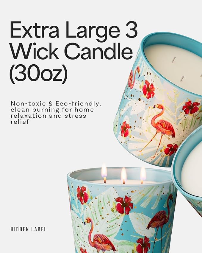 Hidden Label Watermelon Lemonade Scented Candle, 30oz Large 3 Wick Non Toxic Natural Soy Wax, 100 Hours Slow Burn Clean Burn Aromatherapy for Mood Boost & Stress Relief