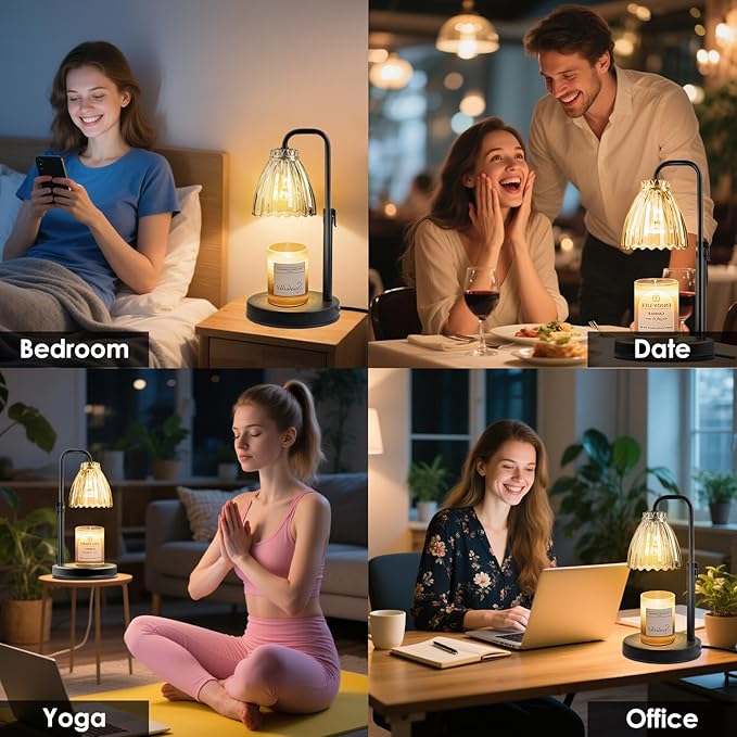 Hyrion Candle Warmer Lamp with Timer Dimmer, Adjustable Height Wax Warmer for Scented Jar Candles, Flameless Candle Melter with 2 Bulbs, Perfect Housewarming, Birthday Gifts for Women, Mom, Home Decor