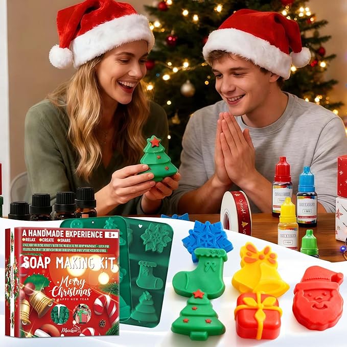 MuseLuxe Soap Making Kit for Adults - Christmas Soap Making Supplies with Melt and Pour - Base, Silicone Molds, Colorant,Fragrances,Gifts Packaging,DIY Holiday Craft Set for Beginners