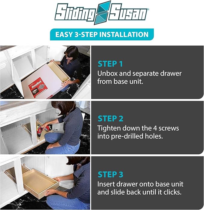SlidingSusan Pull Out Drawer Organizer for Cabinets, Gliding Soft Close Shelves for Kitchen, Pantry, Bathroom, & Storage Organization, Hard Rock with MDF Core, 14 Inch Wide x 18 Inch Deep