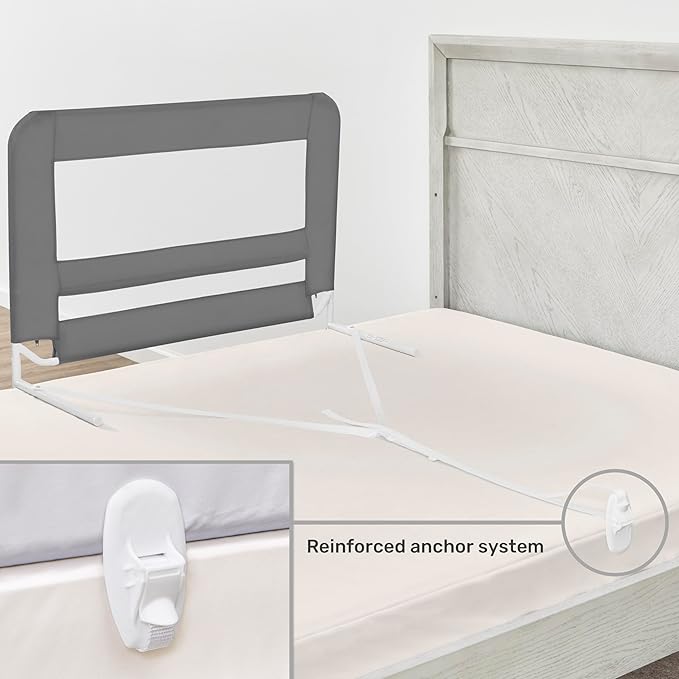 Dream On Me Lightweight Mesh Security Adjustable Bed Rail for Toddler, Breathable Mesh Fabric, Suitable for All Types of Beds, Reinforced Anchor System Bed Guard Rail, Grey