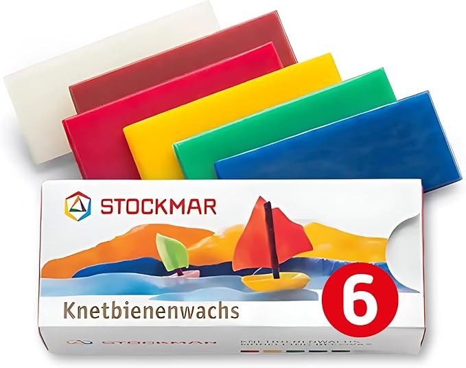 Stockmar Modelling Beeswax – 6 Color Sheets Set in Sliding Cardboard Box - Reusable Beeswax Modeling Wax for Reusable Modeling Wax for Sculpting, Handwork & Creative Art Projects - Made in Germany