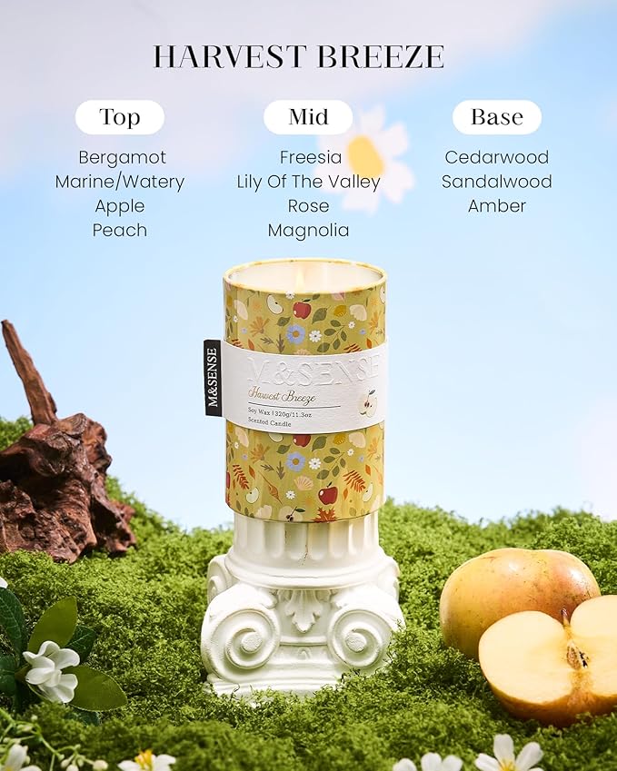 M&SENSE Spring Candle 11.3 oz, Harvest Breeze Scented Candle, Non-Toxin Soy Wax for Home Scented, Floral Candles Gift for Her, Up to 70 Hours Burning Long-Lasting Fragrance