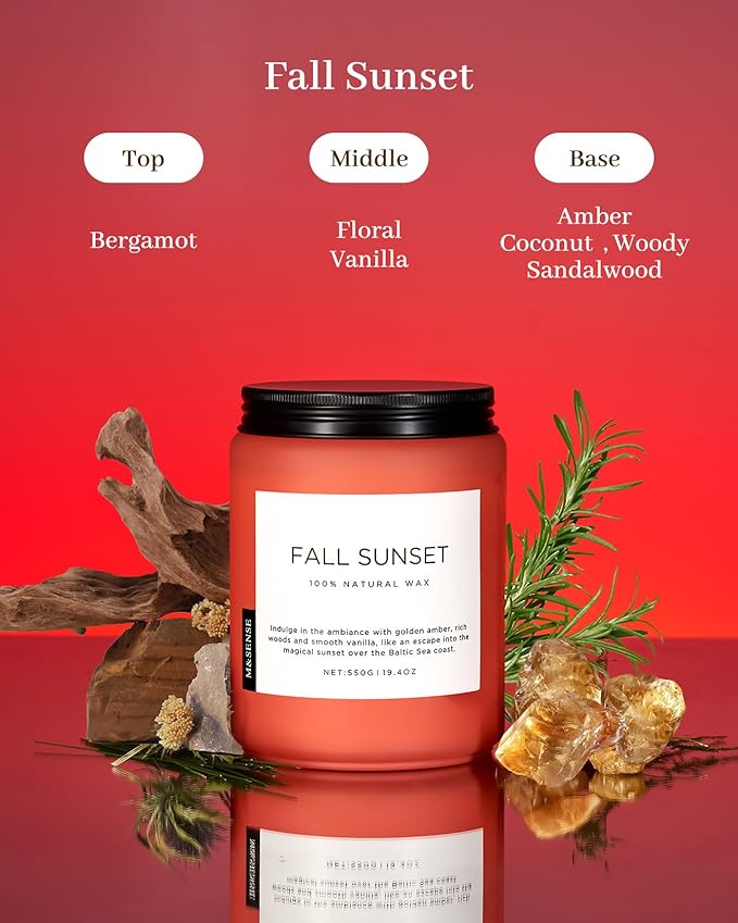M&SENSE Amber Santal Soy Candles, Scented Candle 110 Hours Long Lasting Clean Burn Large Candle for Home Natural Organic Aromatherapy Relaxing Candle Birthday Holiday Gifts for Mom Friends