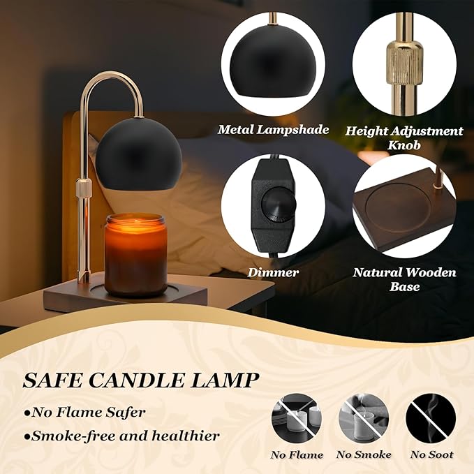Candle Warmer Lamp Timer - Birthday Gifts for Women Mom Grandma, Mothers Day Gifts, House Warming Gifts New Home Decor Modern Farmhouse Decor with 2 Bulbs Wax Melt Compatible All Jar Candles Blackgold