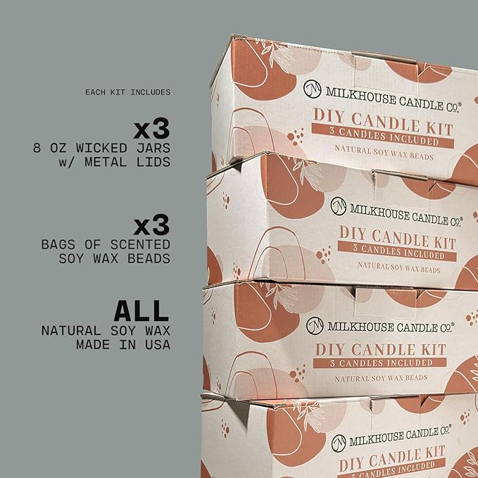 Milkhouse Candle Company Winter DIY Candle Kit - Farmhouse Christmas | Fresh Cut Fraser | Silver Birch Scented Wax Beads - 3 Bags of Scented Beads & 3 Wicked Jars with Lids, Made in the USA