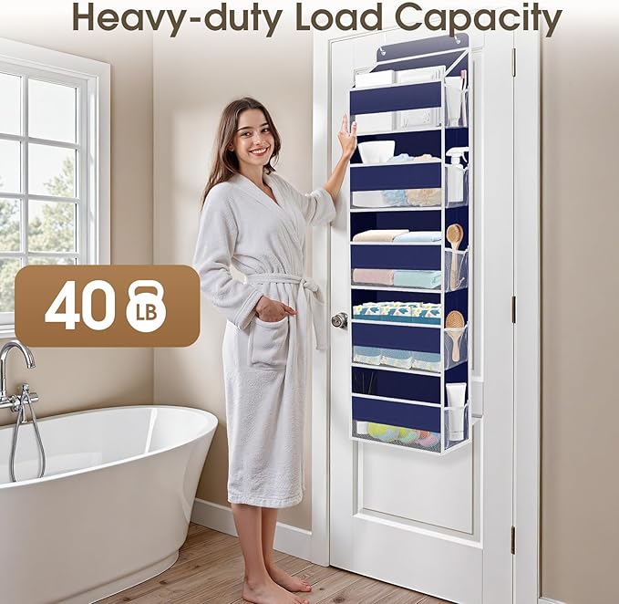 SpaceHacks 2 Pack Over The Door Organizer, Hanging Storage Organizer with Clear Window, 40lb Ultra Sturdy Large Capacity Room Organizer for Pantry Laundry Bathroom Nursery Closet (Grey)