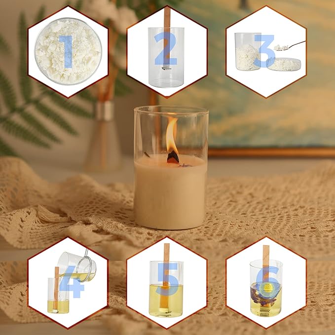 NOOR Crackling Wooden Wicks for Candles - Pack of 50 Pcs 5.1 x 0.5 inch Wood Wicks with Metal Sustainers, EVA Stickers and Warning Labels - Eco-Friendly Wooden Candle Wick