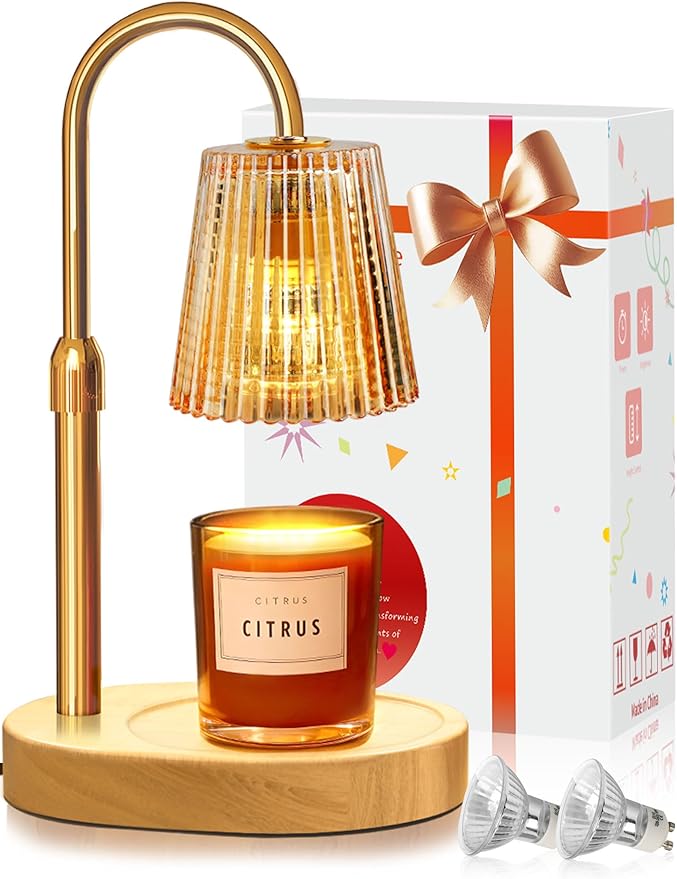Candle Warmer Lamp with Timer Dimmer Adjustable Height, Electric Wax Melts Warmer for Jar Candles, Birthday Christmas House Warming Gifts for Women Mom, New Home Bedroom Decor with 2 Bulbs