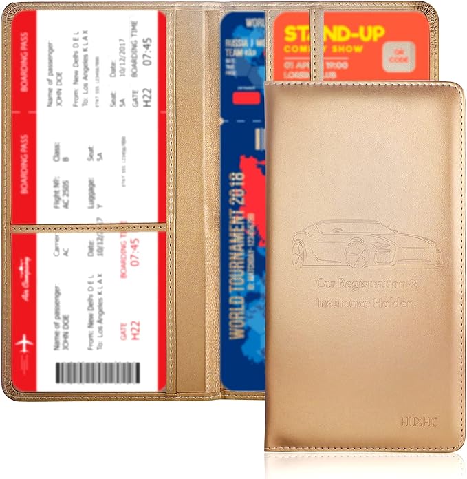 Car Registration and Insurance Card Holder - Leather Vehicle Glove Box Automobile Documents Paperwork Wallet Case Organizer for ID, Driver's License, Key Contact Information Cards